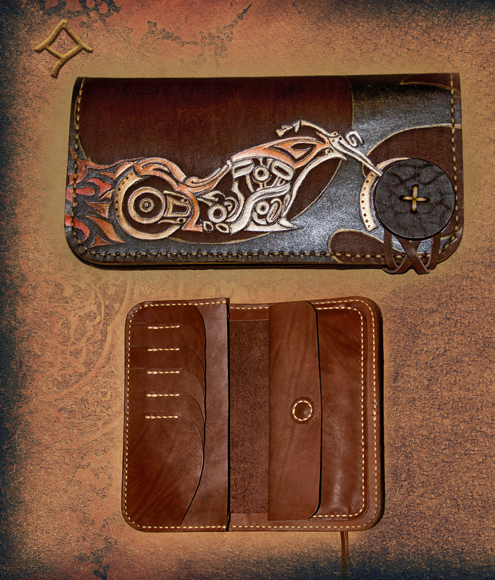 кожаное портмоне с пирографией и росписью ручной работы на заказ в воронеже